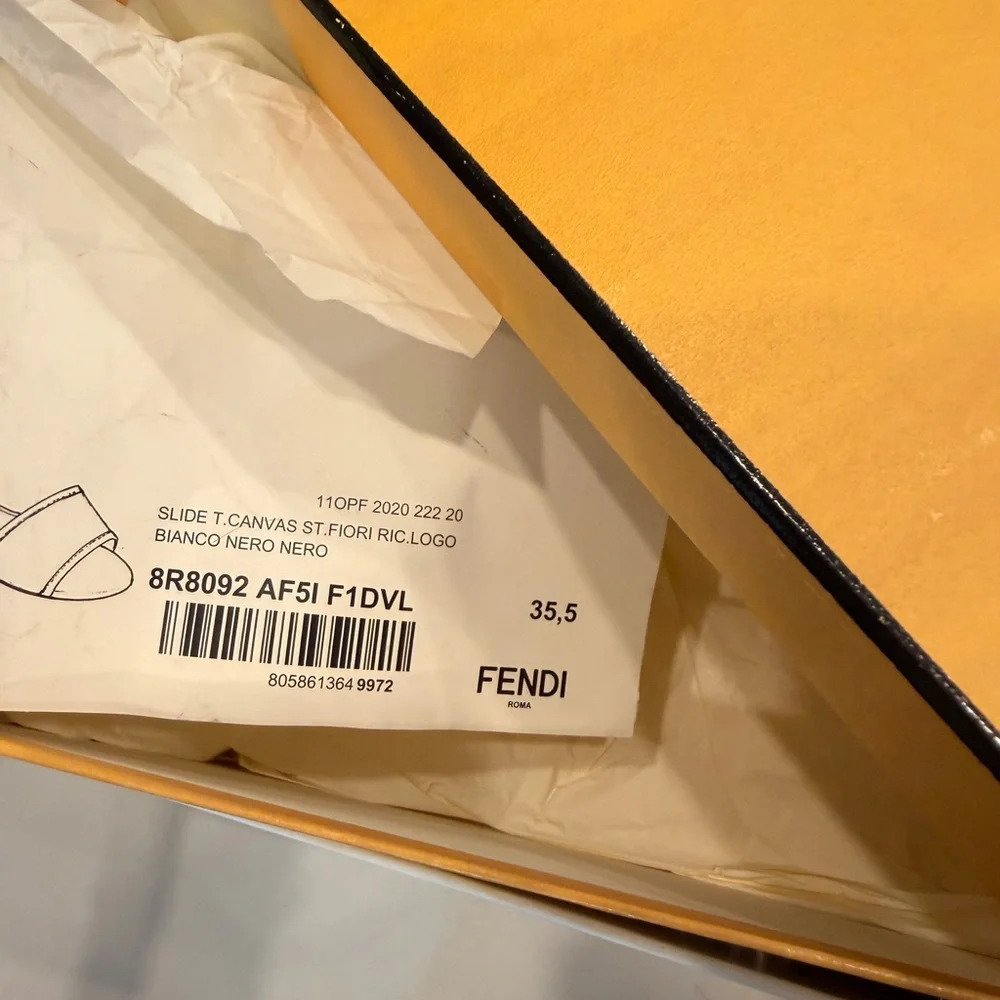 Fendi Beige and navy Slide Sandals - Picture 6 of 6